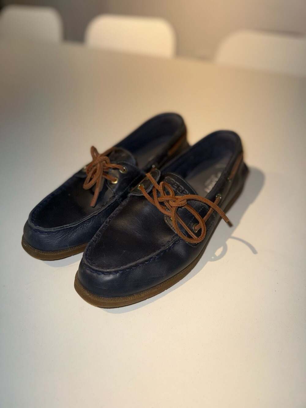 Sperry Top-Sider Women's Authentic Original 2-Eye Boat Shoes Navy Leather Size 1